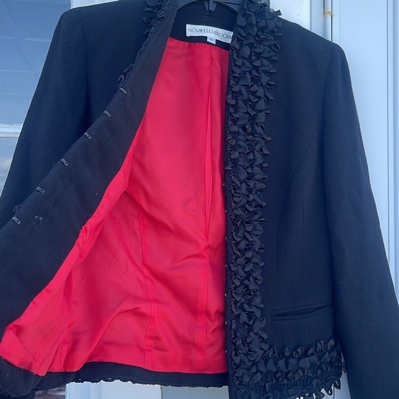 Novello-Bloom - vintage wool jacket - ruffled ribbon accented - size 6 - Picture 3 of 9
